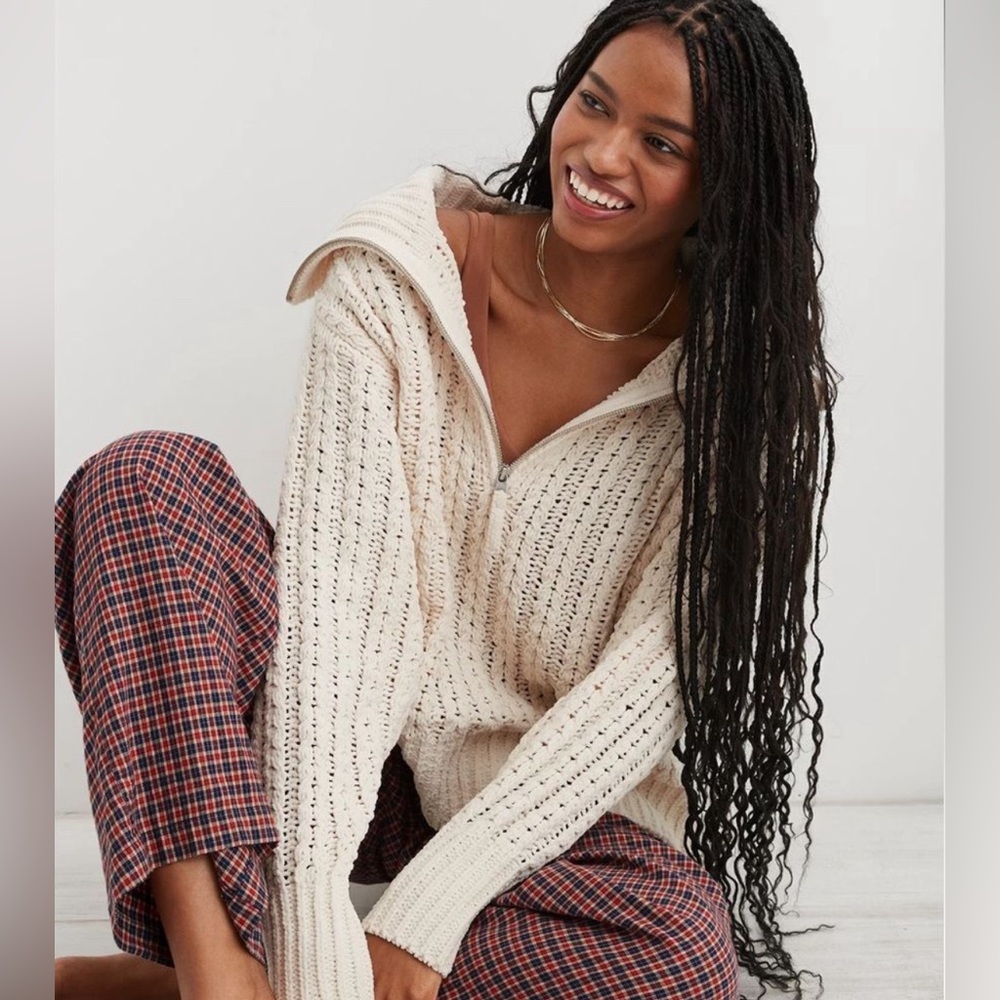 Aerie Cable Car Quarter Zip Sweater